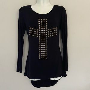 Black cross top with gold details